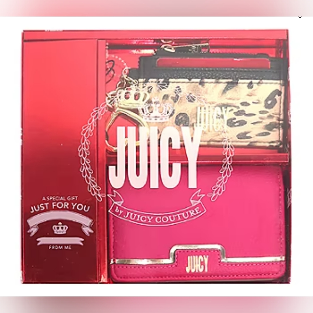 🛍️🆕 NWT JUICY COUTURE BOXED GIFT SET, 2 WALLET,HOT PINK/LEOPARD 💕🆕